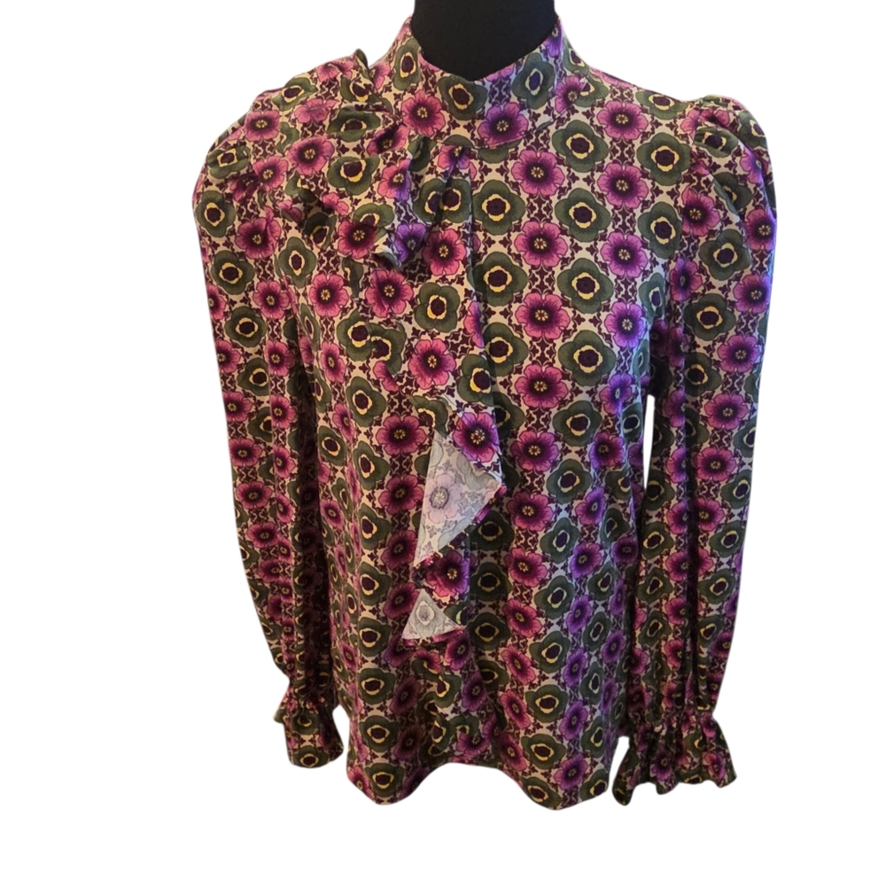 Women's INC International Concepts Purple Green Floral Blouse L